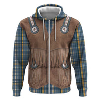 Retro Blue Yellow Plaid Zip Hoodie Western Cowboy Vest Costume - Wonder Print Shop