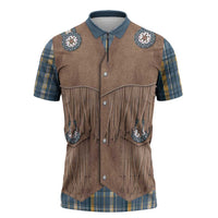 Retro Blue Yellow Plaid Zipper Polo Shirt Western Cowboy Vest Costume - Wonder Print Shop