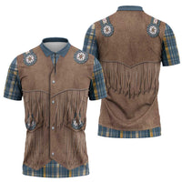Retro Blue Yellow Plaid Zipper Polo Shirt Western Cowboy Vest Costume - Wonder Print Shop