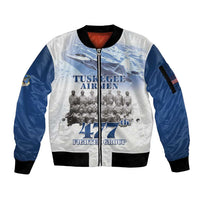 Blue Heritage Tuskegee Airmen Sleeve Zip Bomber Jacket 477th Fighter Group - Wonder Print Shop