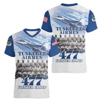 Blue Heritage Tuskegee Airmen Women V-Neck T-Shirt 477th Fighter Group - Wonder Print Shop