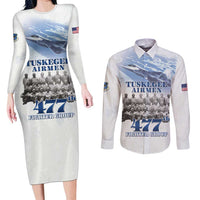 Tuskegee Airmen 477th Fighter Group Couples Matching Long Sleeve Bodycon Dress and Long Sleeve Button Shirt Blue Sky Heritage - Wonder Print Shop