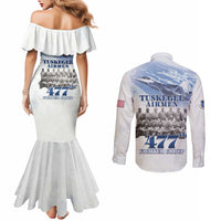 Tuskegee Airmen 477th Fighter Group Couples Matching Mermaid Dress and Long Sleeve Button Shirt Blue Sky Heritage - Wonder Print Shop
