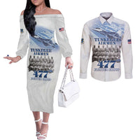 Tuskegee Airmen 477th Fighter Group Couples Matching Off The Shoulder Long Sleeve Dress and Long Sleeve Button Shirt Blue Sky Heritage - Wonder Print Shop
