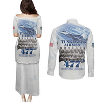 Tuskegee Airmen 477th Fighter Group Couples Matching Puletasi and Long Sleeve Button Shirt Blue Sky Heritage - Wonder Print Shop