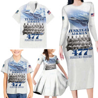 Tuskegee Airmen 477th Fighter Group Family Matching Long Sleeve Bodycon Dress and Hawaiian Shirt Blue Sky Heritage - Wonder Print Shop