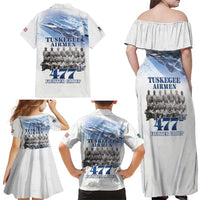 Tuskegee Airmen 477th Fighter Group Family Matching Off Shoulder Maxi Dress and Hawaiian Shirt Blue Sky Heritage - Wonder Print Shop