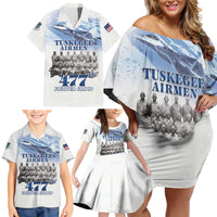 Tuskegee Airmen 477th Fighter Group Family Matching Off Shoulder Short Dress and Hawaiian Shirt Blue Sky Heritage - Wonder Print Shop