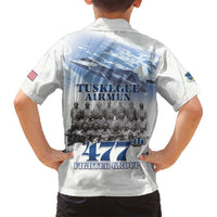 Tuskegee Airmen 477th Fighter Group Family Matching Short Sleeve Bodycon Dress and Hawaiian Shirt Blue Sky Heritage - Wonder Print Shop