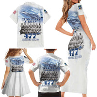 Tuskegee Airmen 477th Fighter Group Family Matching Short Sleeve Bodycon Dress and Hawaiian Shirt Blue Sky Heritage - Wonder Print Shop
