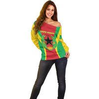 Personalised Cape Verde Off Shoulder Sweater National Flag Of Cape Verde 1975-1992 - Wonder Print Shop