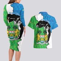 Personalised Sierra Leone Couples Matching Long Sleeve Bodycon Dress and Hawaiian Shirt Chimpanzee With Coat Of Arms - Wonder Print Shop