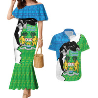 Personalised Sierra Leone Couples Matching Mermaid Dress and Hawaiian Shirt Chimpanzee With Coat Of Arms - Wonder Print Shop