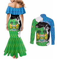 Personalised Sierra Leone Couples Matching Mermaid Dress and Long Sleeve Button Shirt Chimpanzee With Coat Of Arms