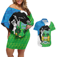 Personalised Sierra Leone Couples Matching Off Shoulder Short Dress and Hawaiian Shirt Chimpanzee With Coat Of Arms - Wonder Print Shop