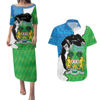Personalised Sierra Leone Couples Matching Puletasi and Hawaiian Shirt Chimpanzee With Coat Of Arms - Wonder Print Shop
