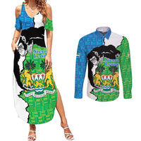 Personalised Sierra Leone Couples Matching Summer Maxi Dress and Long Sleeve Button Shirt Chimpanzee With Coat Of Arms - Wonder Print Shop