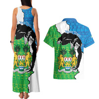 Personalised Sierra Leone Couples Matching Tank Maxi Dress and Hawaiian Shirt Chimpanzee With Coat Of Arms - Wonder Print Shop