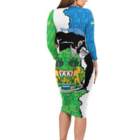 Personalised Sierra Leone Family Matching Long Sleeve Bodycon Dress and Hawaiian Shirt Chimpanzee With Coat Of Arms - Wonder Print Shop