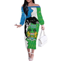 Personalised Sierra Leone Family Matching Off The Shoulder Long Sleeve Dress and Hawaiian Shirt Chimpanzee With Coat Of Arms - Wonder Print Shop