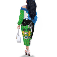 Personalised Sierra Leone Family Matching Off The Shoulder Long Sleeve Dress and Hawaiian Shirt Chimpanzee With Coat Of Arms - Wonder Print Shop