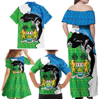 Personalised Sierra Leone Family Matching Off Shoulder Maxi Dress and Hawaiian Shirt Chimpanzee With Coat Of Arms - Wonder Print Shop