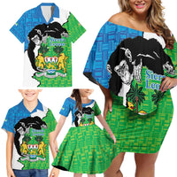 Personalised Sierra Leone Family Matching Off Shoulder Short Dress and Hawaiian Shirt Chimpanzee With Coat Of Arms - Wonder Print Shop