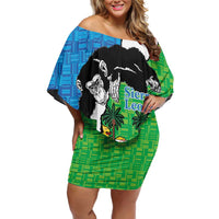 Personalised Sierra Leone Family Matching Off Shoulder Short Dress and Hawaiian Shirt Chimpanzee With Coat Of Arms - Wonder Print Shop