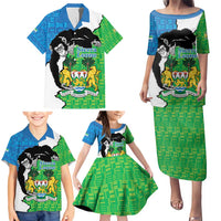 Personalised Sierra Leone Family Matching Puletasi and Hawaiian Shirt Chimpanzee With Coat Of Arms - Wonder Print Shop