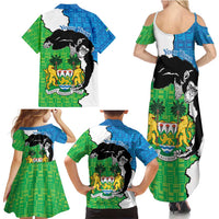 Personalised Sierra Leone Family Matching Summer Maxi Dress and Hawaiian Shirt Chimpanzee With Coat Of Arms - Wonder Print Shop