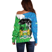 Personalised Sierra Leone Off Shoulder Sweater Chimpanzee With Coat Of Arms - Wonder Print Shop