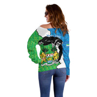 Personalised Sierra Leone Off Shoulder Sweater Chimpanzee With Coat Of Arms - Wonder Print Shop