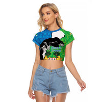 Personalised Sierra Leone Raglan Cropped T Shirt Chimpanzee With Coat Of Arms - Wonder Print Shop