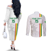 Custom Senegal Football Couples Matching Off The Shoulder Long Sleeve Dress and Long Sleeve Button Shirt Road To Champions