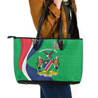 Personalised Namibia Independence Day Leather Tote Bag Coat Of Arms With African Pattern