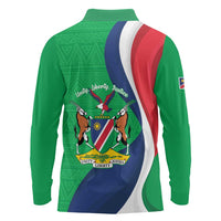 Personalised Namibia Independence Day Long Sleeve Polo Shirt Coat Of Arms With African Pattern
