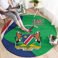 Personalised Namibia Independence Day Round Carpet Coat Of Arms With African Pattern