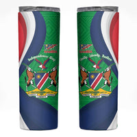 Personalised Namibia Independence Day Skinny Tumbler Coat Of Arms With African Pattern
