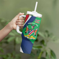 Personalised Namibia Independence Day Tumbler With Handle Coat Of Arms With African Pattern