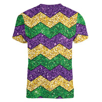 Mardi Gras Zigzag Sparkle Style Women V-Neck T-Shirt