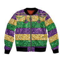 Mardi Gras Stripes Bomber Jacket Carnival Beads & Masks