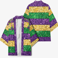 Mardi Gras Stripes Kimono Carnival Beads & Masks