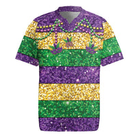 Mardi Gras Stripes Rugby Jersey Carnival Beads & Masks