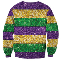 Mardi Gras Stripes Sweatshirt Carnival Beads & Masks