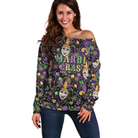 Mardi Gras Carnival Night Off Shoulder Sweater Jester Mask Fantasy