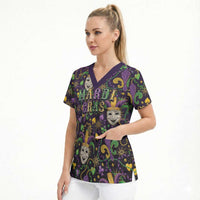 Mardi Gras Carnival Night Scrub Top Jester Mask Fantasy