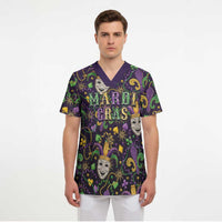 Mardi Gras Carnival Night Scrub Top Jester Mask Fantasy