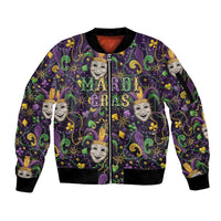 Mardi Gras Carnival Night Sleeve Zip Bomber Jacket Jester Mask Fantasy