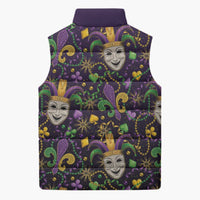 Mardi Gras Carnival Night Sleeveless Puffer Jacket Jester Mask Fantasy
