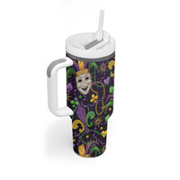 Mardi Gras Carnival Night Tumbler With Handle Jester Mask Fantasy